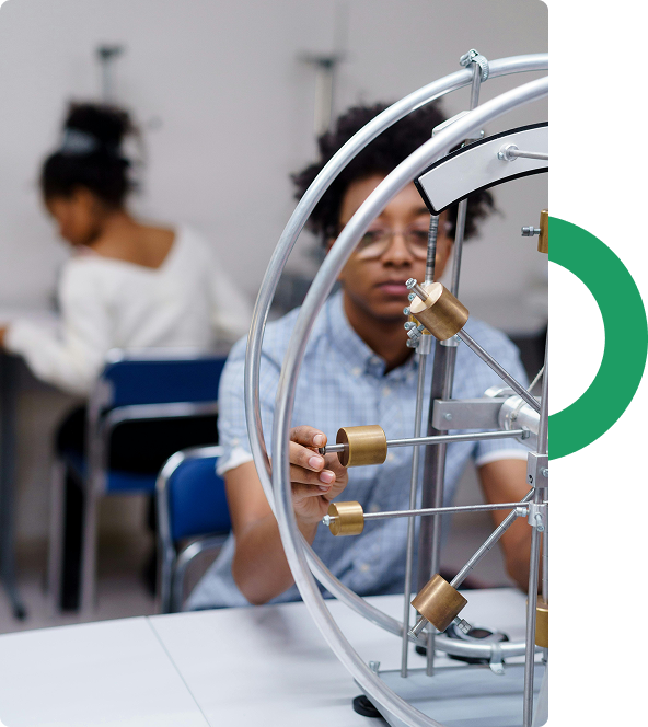 Student with science model